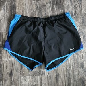 Nike Dri-Fit Black Running Shorts with Blue Design, Size M